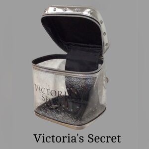 VICTORIA’S SECRET Silver & Clear Cosmetic Zippered Bag/Case with Rhinestones
